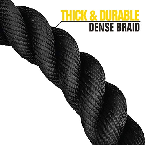 TKO Battle Rope for Strength Training, Cardio Workout, Cross Fit Training with Rubberized Easy Grip, Available in 18ft, 30ft, 40ft