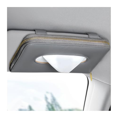 Car Tissue Holder, Sun Visor Napkin Box Premium PU Leather Tissue Case with Zipper, Rectangular Hanging Paper Organizer Mask Dispenser for Sedans SUVs Trucks, Car Accessories (Gray) - color: Gray