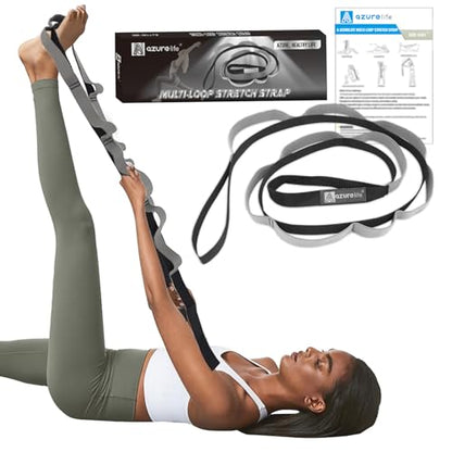 Half-Elastic Stretch Straps with 11 Loops, Stretching Strap for Physical Therapy, Multi-Loop Yoga Strap Fitness Exercise Strap for Yoga, Pilates, Dance, Flexibility&Exercise