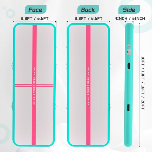 FINCOME Inflatable Gymnastics Mat Tumble Track Air Mats for Home with Pump - color: Green Red, size: 10ft*3.3ft*4inches(3m*1m*0.1m)