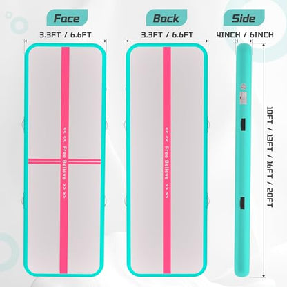 FINCOME Inflatable Gymnastics Mat Tumble Track Air Mats for Home with Pump - color: Green Red, size: 10ft*3.3ft*4inches(3m*1m*0.1m)
