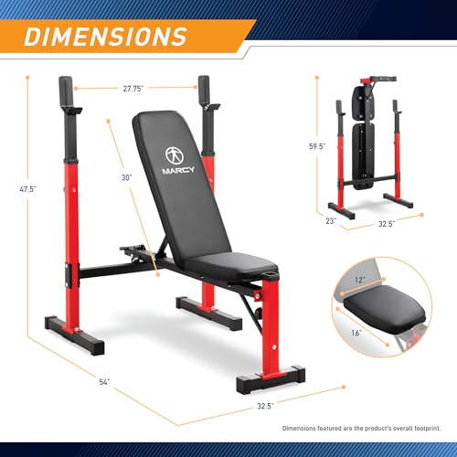 Marcy Deluxe Olympic Weight Bench with Adjustable Back & Bar Catch & Optional Arm Curl, Leg Developer, Lat Tower Attachments (Sold Separately), Personal Home Gym for Strength Training, Weightlifting - color: Standard Bench MWB-5511