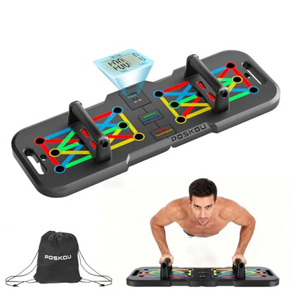 Push Up Board With Counter,Pushup Board For Men and Women,Foldable Gym Strength Training Fitness Equipment,Calisthenics Equipment-Blue