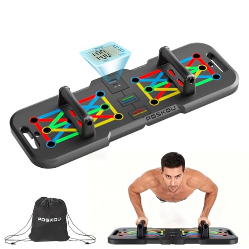 Push Up Board With Counter,Pushup Board For Men and Women,Foldable Gym Strength Training Fitness Equipment,Calisthenics Equipment-Blue