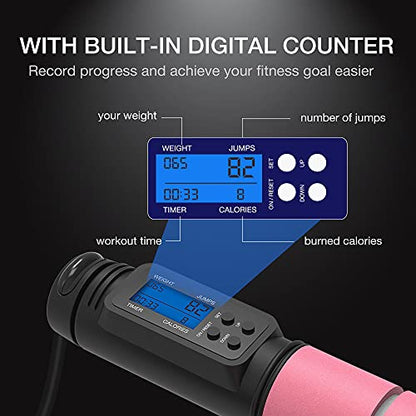 Jump Rope, H Handio Jump Rope with Counter, Workout Jumping Rope with Steel Ball Bearings, Adjustable Length Speed Skipping Rope for Men Women Kids Home Gym, Crossfit, Fitness Exercise - color: Pink