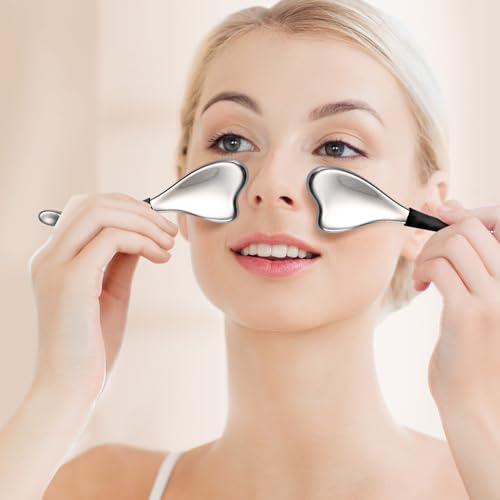 3-in-1 Cryo Gua Sha Facial Tools, Ice Roller Globes for Women Face and Eyes Massager, Unbreakable Stainless Steel Face Sculpting Skin Care Tools, Esthetician Supplies with Carry Case