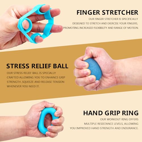 13 PCS Grip Strength Trainer Kit, Hand Gripper Strengthener, Forearm Strengthener, Finger Strengthener, Finger Exerciser, Stress Relief Ball, Forearm Workout Ring for Muscle Building and Injury Recover