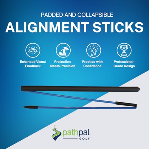 Premium Padded Collapsible Golf Alignment Sticks, 48" Portable Training Aid Alignment Rod with Protective Top for Club Safety, Swing Path Practice, Aiming & Posture Correction 2 Pack