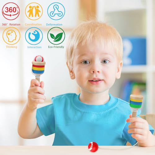 18 Packs Wooden Catch Ball, Retro Paddle Ball with String Toys for Kids & Adults, Hand Eye Coordination Cup and Ball Game for Outdoor Beach Lawn Party Favors, Family Fun & Education Supplies