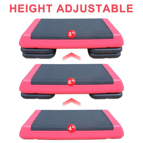 Adjustable Aerobic Stepper Platform – 3 Heights (4"/6"/8") with 4 Risers, Non-Slip Exercise Step for Home Gym, Cardio & HIIT Workouts - color: Black+Red