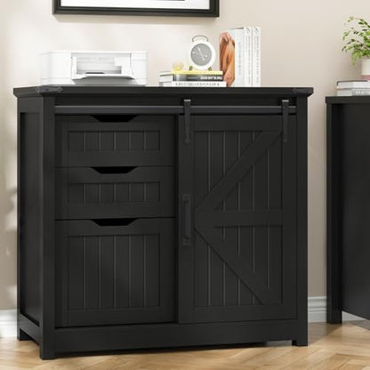 Vabches Lateral Filing Cabinets with Adjustable Shelf, Black - color: Pure Black, size: 3 Drawers