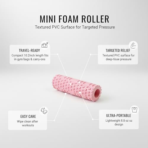 Mini Foam Roller, Textured PVC Surface for Targeted Pressure, Compact 10.2 Inch Design for Travel and Gym Bags (1 PC)