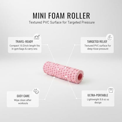 Mini Foam Roller, Textured PVC Surface for Targeted Pressure, Compact 10.2 Inch Design for Travel and Gym Bags (1 PC)