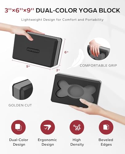 HAPBEAR Yoga Blocks 2 Pack - 9x6x3in High-Density EVA Foam with Non-Slip Textured Surface, Supportive for Deep Stretching & Lightweight - Ideal for Yoga, Pilates, Stretching Exercises