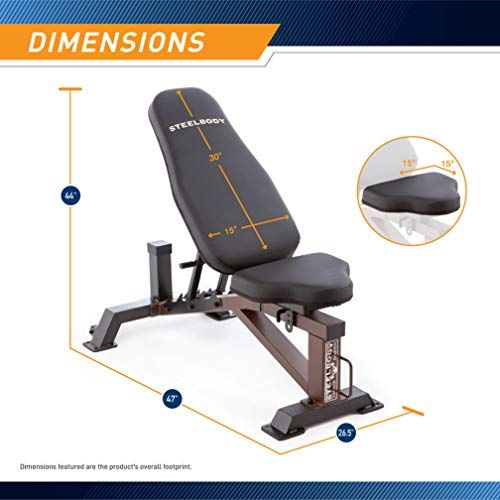 Steelbody Deluxe Utility Weight Bench for Home Gym Weightlifting and Strength Training - color: Grizzly Brown - Adjustable