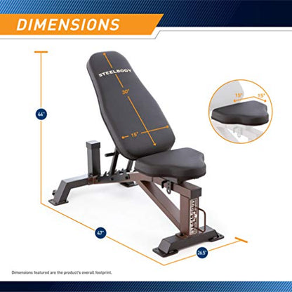 Steelbody Deluxe Utility Weight Bench for Home Gym Weightlifting and Strength Training - color: Grizzly Brown - Adjustable