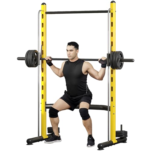 Soozier Squat Rack with Pull-Up Bar, Adjustable Power Rack with Barbell Bar, Multi-Functional Steel Bench Press Rack for Home Gym Strength Training, Black - color: Yellow