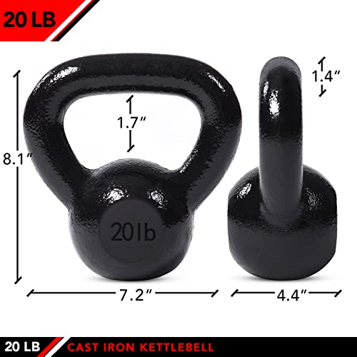 JFIT Cast Iron Kettlebell – Single Weight, Flat Bottom, Polished Handle | Men & Women | CrossFit, Cardio & Strength Training - size: 20.0 Pounds