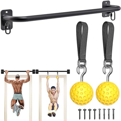 SELEWARE Heavy Duty Welded Pull Up Bar Wall/Joist/Ceiling Mount Chin Up Bar - color: A2: Black 36" Wall Mount Pull Up Bar+Yellow Balls