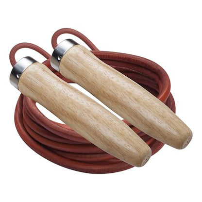 Champion Sports Wood Handle Jump Ropes – Durable Nylon or Leather Bearings - Skipping Rope, Fitness, Cardio Training, Agility, and Exercise Workouts - style: Heavyweight Leather Ball Bearing (8.5 Ft)