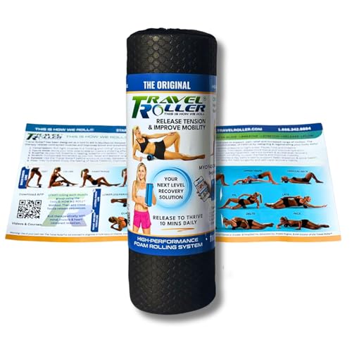 Travel Roller® Deluxe Foam Roller *Black* with Free Online Instructional Videos & Poster, Original (12.5" x 4.3")