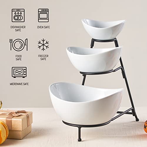 LYEOBOH 3 Tier Serving Bowls Set Serving Dishes with Stand for Entertaining - color: Black, style: Oval bowls