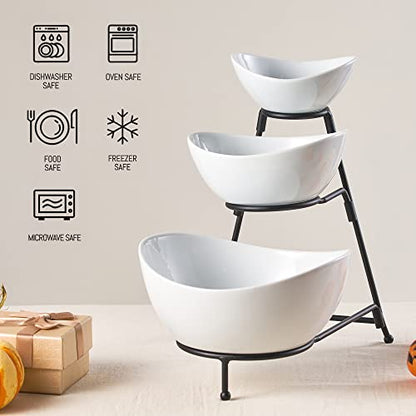 LYEOBOH 3 Tier Serving Bowls Set Serving Dishes with Stand for Entertaining - color: Black, style: Oval bowls