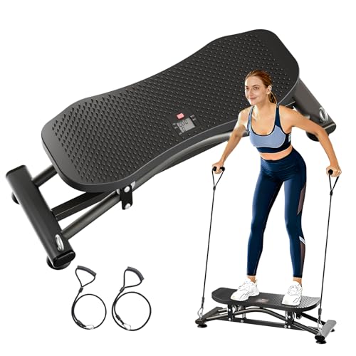 ZCMHAXJ Balance Board for Adults, Ski Machine Exercise Equipment with Resistance Bands, Rock Stepper Featuring LCD Monitor, Portable Wobble Board or Full Body Workout at Home Gym - color: Black