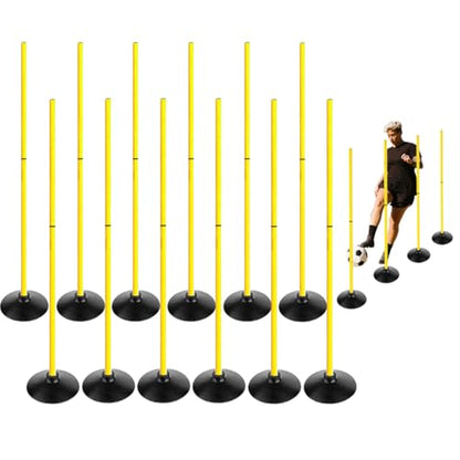 TNZMART 4.9FT Training Agility Poles Detachable Soccer Training Sticks Multi-Purpose Slalom Boundary Poles with Rubber Bases - style: Pack of 12