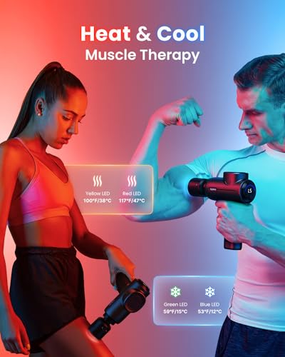 RENPHO Active+ Thermacool Deluxe Massage Gun with Heat and Cold and Charging Stand, Fathers Day Dad Gifts, App Control with Video-Guided Courses, Deep Tissue Handheld Massager, Carry Case - color: Gloss Black