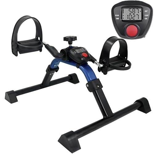 Vaunn Under Desk Bike Pedal Exerciser Ergometer with LCD Display – Mini Pedal Exerciser for Arm & Leg Workout, Folding Desk Cycle for Home Office, Physical Therapy & Low Impact Cardio - style: Royal Blue