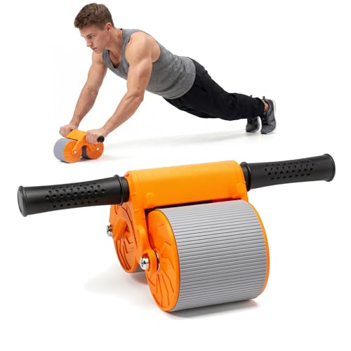 Orange Ab Roller Wheel with Knee Mat & Automatic Rebound – Ab Wheel Roller for Core Strength Ab Roller Wheel for Women Men