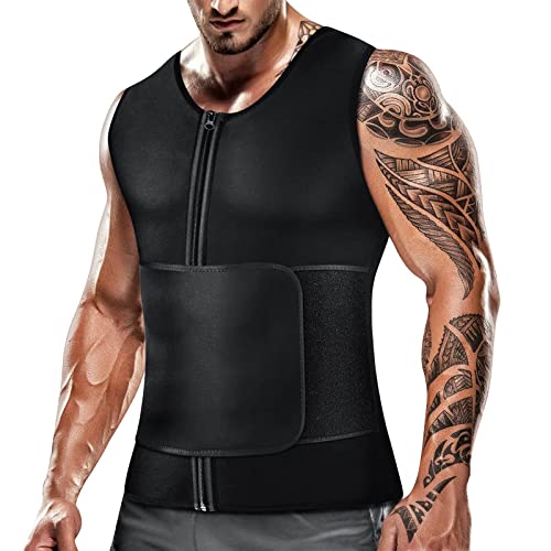 Cimkiz Men's Waist Trainer Sauna Suit Shirt, Gym & Exercise Compression Vest, Sweat-Boosting Workout Top - color: Black, size: Large