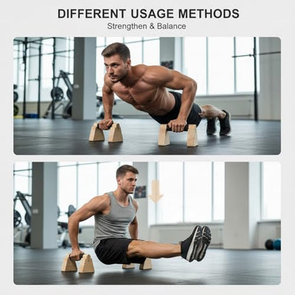Wooden Parallettes Bars, 2 PCS Pushup Bars Calisthenics Equipment with Non-Slip Base Wrist Wraps, Pushup Handles Fitness Blocks Set for Strength Training, Planks Calisthenics