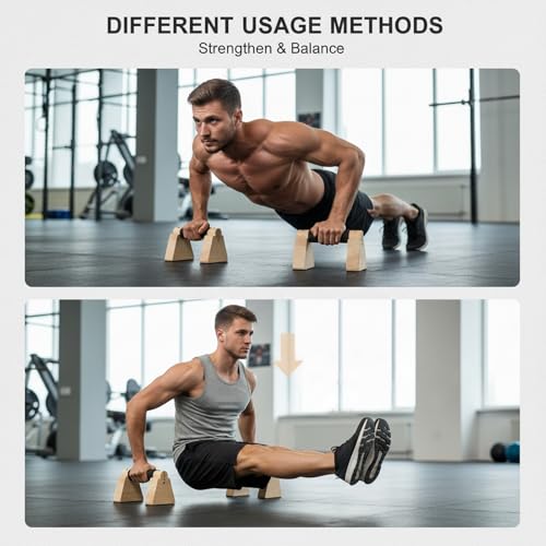 Parallettes Bars Push Up Stand, Wooden Calisthenics Equipment Set with Wrist Wraps, Handstand Trainer Push Up Handles for Men Home Gym with Non-Slip Base