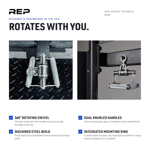 REP Fitness LAT Pulldown and Low Row Cable Machine Attachments and Functional Trainer Attachments – Curl Bar, D-Handle, Ankle Cuff, Tricep Rope, Sports Handle, Straight Bar, Row, Chinning Triangle - style: Chinning Triangle Rowing Attachment Pro Style