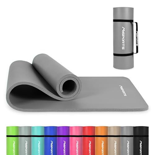 MSPORTS Yoga Mat Premium Non Slip Thick – Extra Comfortable Exercise Mat for Home Workouts, Pilates, Stretching & Gym – Cushioned NBR Foam, Gym Mat with Strap, for Women & Men