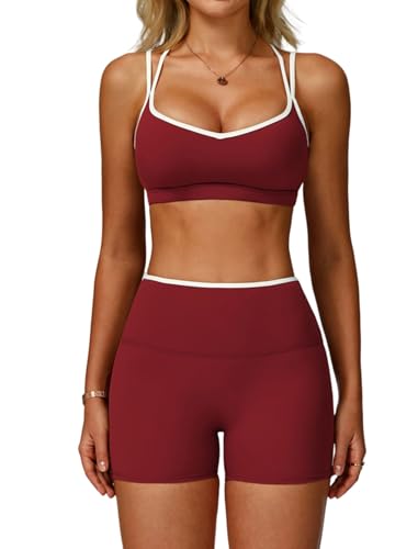 Two Piece Workout Sets For Women Sports Bra Matching High Waist Scrunch Butt Shorts Gym Yoga Athletic Clothes