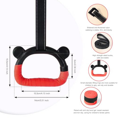Kids Gymnastics Rings, Children's Home Gym Equipment, Children's Adjustable Strap Strength Training Rings, Pulling Rings for Physical Training - color: Red