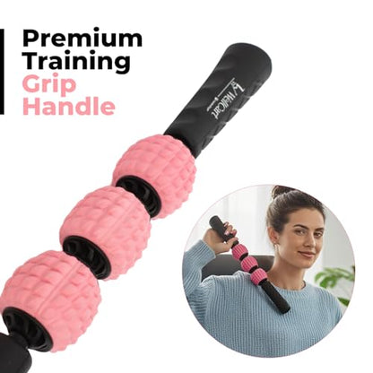 WellCart’s EVA Massage Stick Roller. Comfort Grip Handles with 3 Independent Textured Total Body Massager Spinners