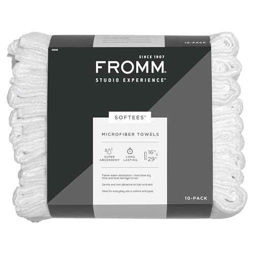 Fromm Softees Microfiber Hair Towels, Absorbent Salon Hair Towels for Hairstylists, Barbers, Spa & Gym, Fast-Drying, Ultra-Soft, Lint-Free, Multi-Purpose Towels, 16" x 29"- 10-Pack - White - color: White, size: 16 x 29 inches - 10 Count (Pack of 1)