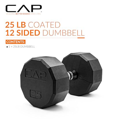 CAP Rubber Coated Dumbbell Weights, Free Weights for Home Gym Strength Training, Anti-Roll Hex Dumbbells with Black, Chrome & Comfort Grip Handles, Singles - size: 25 lb, style: 12-Sided - Chrome Handle