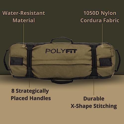 Polyfit Classic Sandbag - Workout Sandbag with 8 Gripping Handles - color: BLACK CAMO, size: Large (50-125lbs)