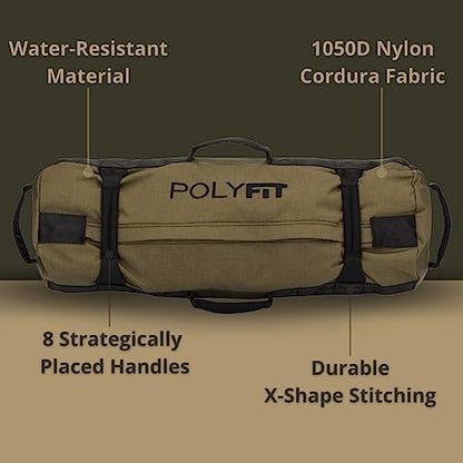 Polyfit Classic Sandbag - Workout Sandbag with 8 Gripping Handles - color: BLACK CAMO, size: Large (50-125lbs)