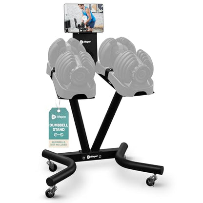 Lifepro PowerFlow Pro Stand — Adjustable Dumbbell Stand & Rack with Locking Wheels Phone/Tablet Holder — Compatible with PowerFlow Plus, PowerUp Plus & Other Brands – Smart, Space-Saving for Home Gym