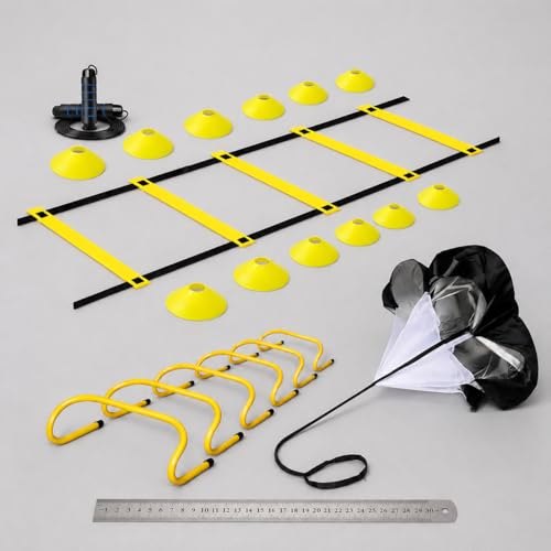 Qianly Agility Training Set, Speed Training Set with Ladder, Cones, Hurdles & Parachute, Athletic Gear for Football Basketball - style: Speed And Agility Training Set