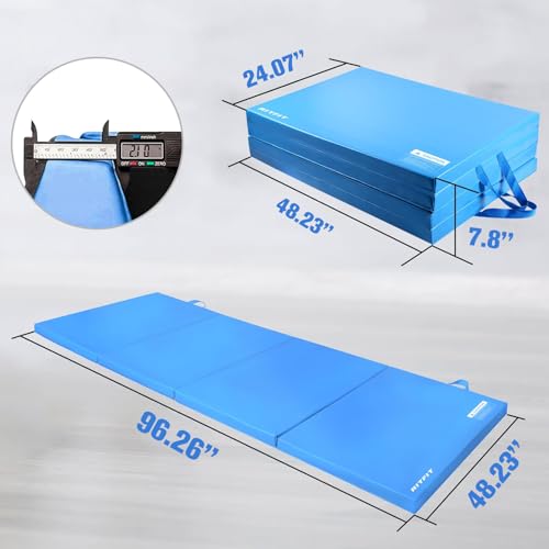 RitFit Upgraded Folding Exercise Mat, 2 Inch Thick Gymnastics Mat - color: Blue(4' x 8')