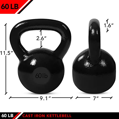 JFIT Cast Iron Kettlebell – Single Weight, Flat Bottom, Polished Handle | Men & Women | CrossFit, Cardio & Strength Training - size: 60.0 Pounds