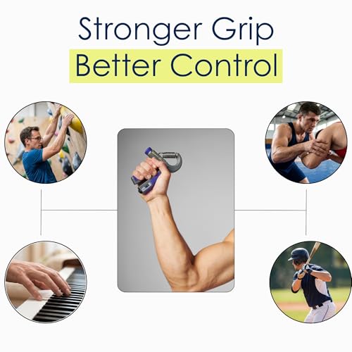 EQYP Hand Grip Strengthener Set Adjustable Resistance – Forearm & Finger Exerciser Kit, Light Medium Heavy, Includes Counter Grip & Donut Squeeze Balls for Strength Training & Home Use - color: Grey (With Counter)