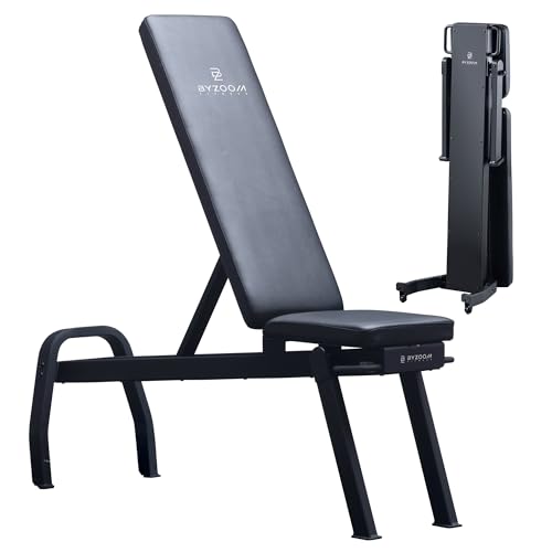 BYZOOM FITNESS Pure Series Foldable Weight Bench for Home Gym – Adjustable Workout Bench with 5 Incline Angles (0°-83°), 550lbs High Capacity, Rapid-Fold Compact Design for Space Saving, White or Black - color: Black